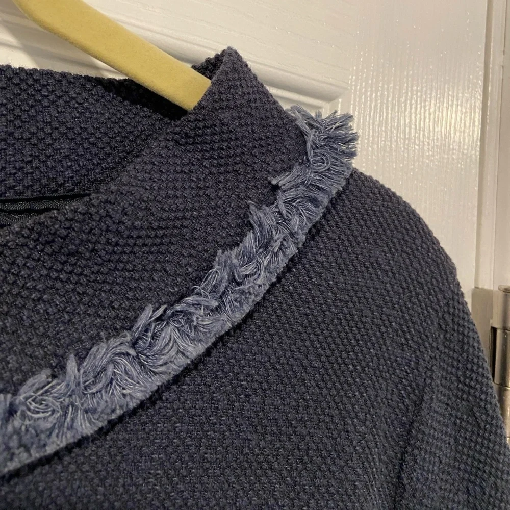 Sara Campbell Size M Navy Fringe Knit Top Made in USA Coastal Boucle Classic - Picture 11 of 11